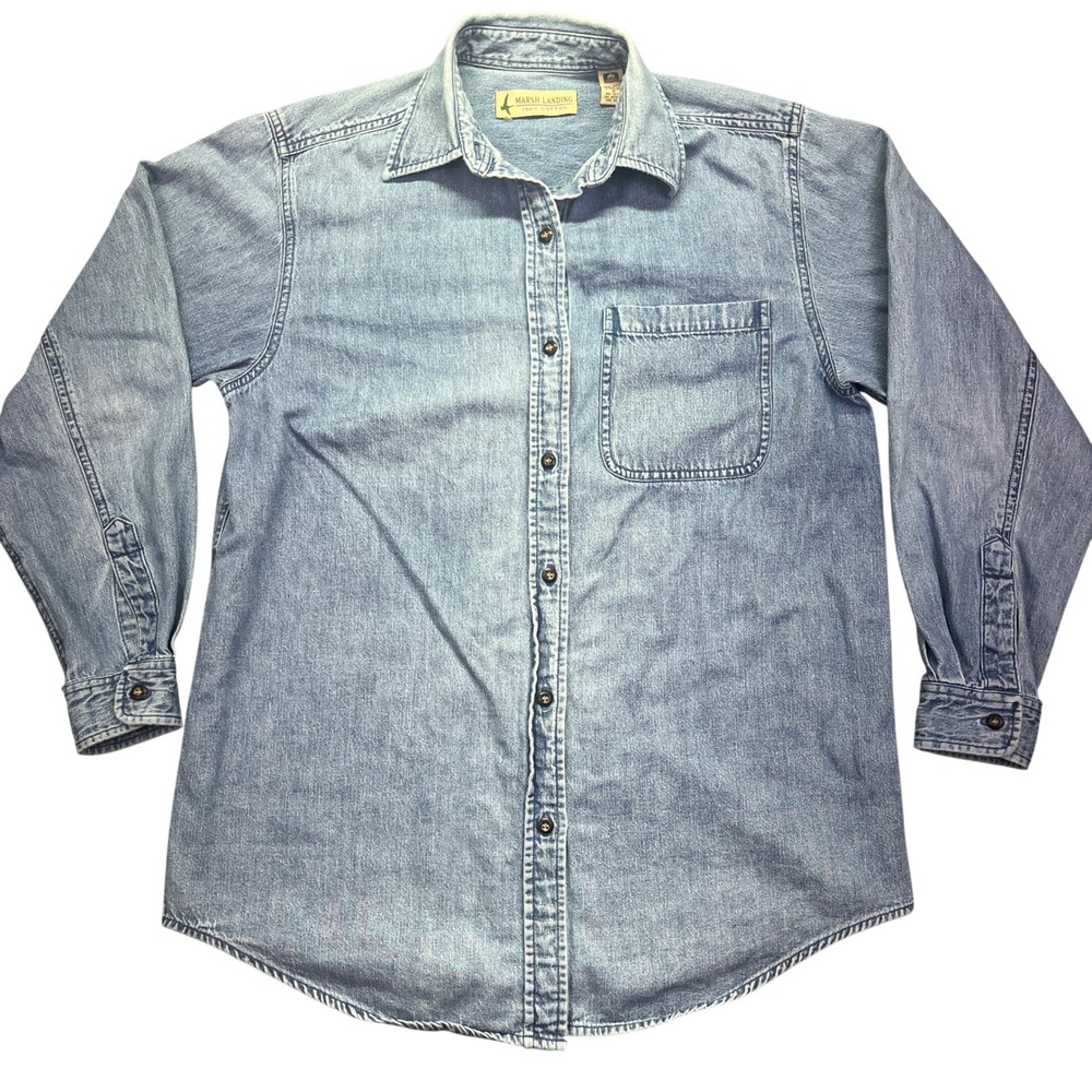 VTG Marsh Landing Denim Shirt Button Up‎ Long Sleeve Hong Kong Mens Size S